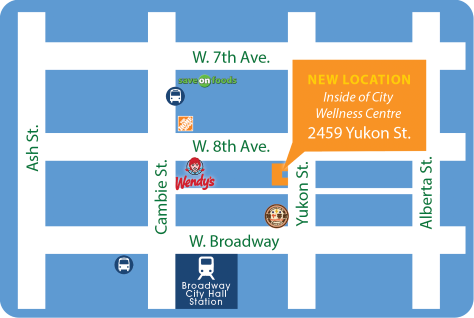 Map:  124 West 8th Avenue (2nd floor), Vancouver BC V5Y 1N2 Tel: 604-731-3319